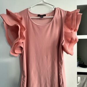 Ruffled Pink Short Sleeve Blouse